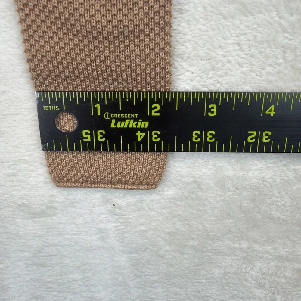 Etienne Aigner Knit Tie Beige Square End Textured Made in USA Classic Mens